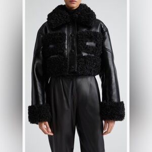 NWT $575 Stand Studio Fleur Faux Shearling Trim Crop Faux Leather Jacket - 2 US!